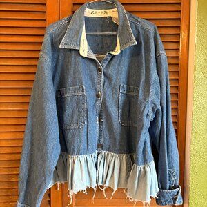 Anthropologie Denim Ruffle Blouse Jacket Size L
